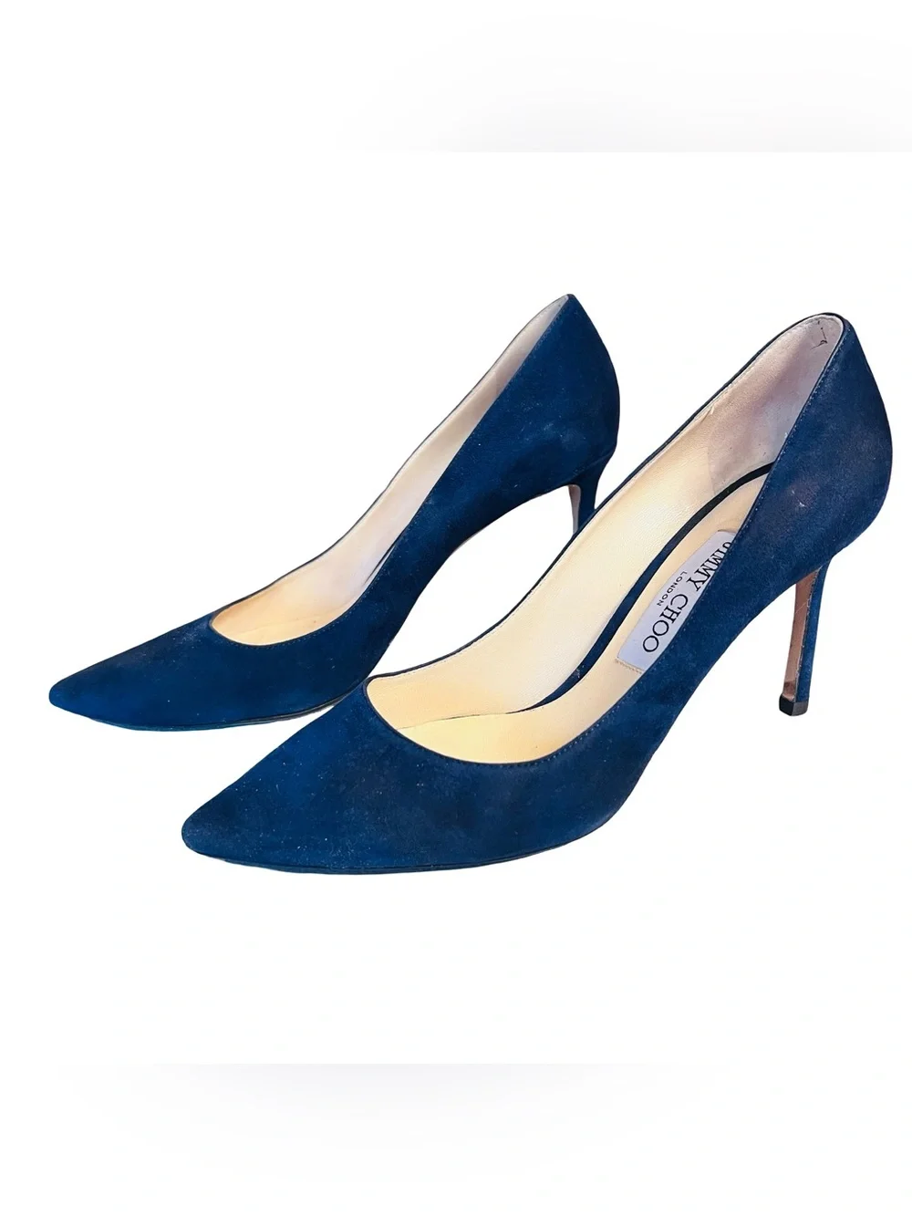 Jimmy Choo Women’s Sz 8.5 Navy Blue Suede Romy 85 Pointed Toe Heels